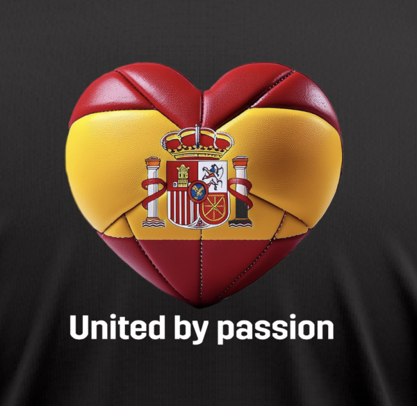 Black t-shirt "United by passion" with Spain volleyball heart - Image 2